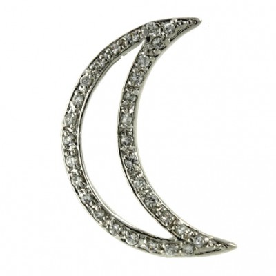 Sterling Silver Pendant Moon Clear Cubic Zirconia