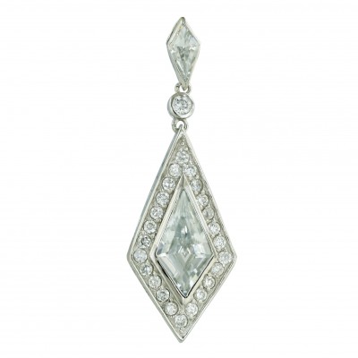 Sterling Silver Pendant 32X16mm Clear Cubic Zirconia Rhombus--Rhodium Plating/Nickle Free--