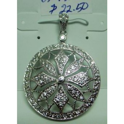 Sterling Silver Pndt Open Clear Cubic Zirconia Flower/Snowflake Medalion