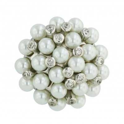Sterling Silver Pendant 28X28mm White Faux Pearl Starburst with Clear Cubic Zirconia