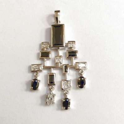 Sterling Silver Pendant Mix Black And Clear Cubic Zirconia Cha