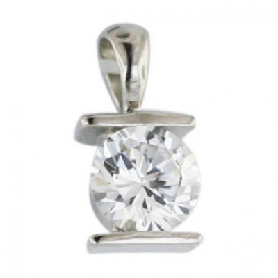 Sterling Silver Pendant 8mm Clear Cubic Zirconia Tension Set