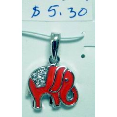 Sterling Silver Pendant Carefree Coral Epoxy Enamel Elephant