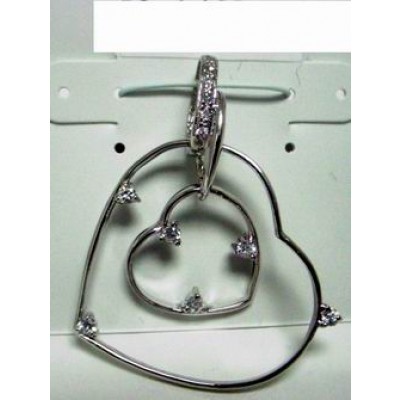 Sterling Silver Pendant 2 Hanging Open Heart with 3 Clear Cubic Zirconia