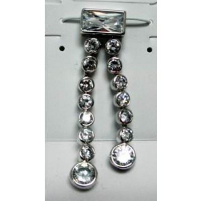 Sterling Silver Pendant Clear Cubic Zirconia Princess Cut Rectangular with 2 Clear Cubic Zirconia Roun