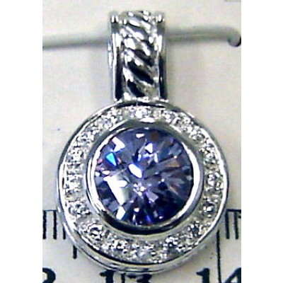 Sterling Silver Pendant 10mm Chess Cut Lavdnr Cubic Zirconia Round with Clear Cubic Zirconia A