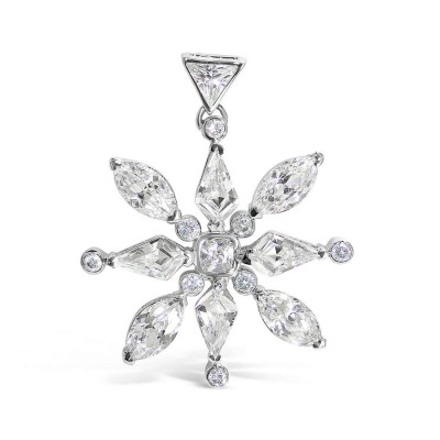 Sterling Silver Pendant Mix Shape Clear Cubic Zirconia Snowflakes