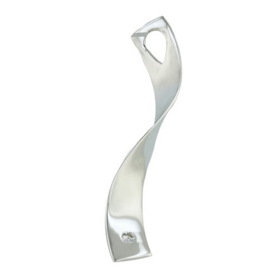 Sterling Silver Pendant 58X9mm Plain Twisted Flat Rectangular with Clear Cubic Zirconia Do