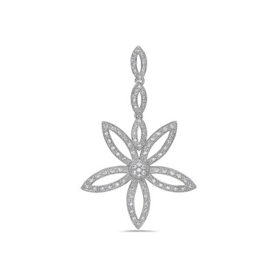 Sterling Silver Pendant Clear Cubic Zirconia Open Flower+3 Marquis