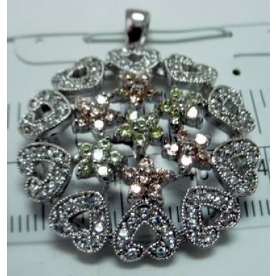 Sterling Silver Pendant 7 Light Per.+Champagne Cubic Zirconia Small Flower Surround Clear Cubic Zirconia