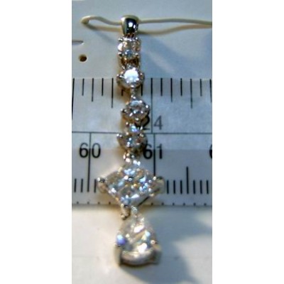 Sterling Silver Pendant Linear Cubic Zirconia Round+Square+Tear Drop Dangle (2S-2058C