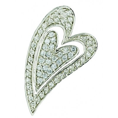 Sterling Silver Pendant Lv Cubic Zirconia Heart in Cubic Zirconia Heart