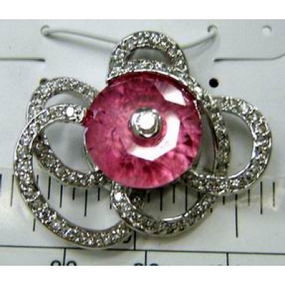 Sterling Silver Pendant 15mm Round Pink Cubic Zirconia with Cubic Zirconia Spiral Around