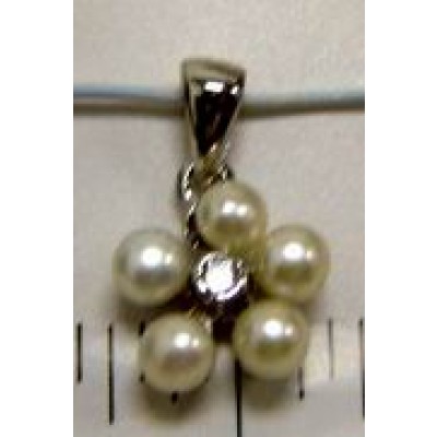 Sterling Silver Pendant White Fresh Water Pearl Flower with Clear Cubic Zirconia Ctr (Matching 2S-2