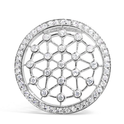 Sterling Silver Pendant Clear Cubic Zirconia Bezel Round Medallion