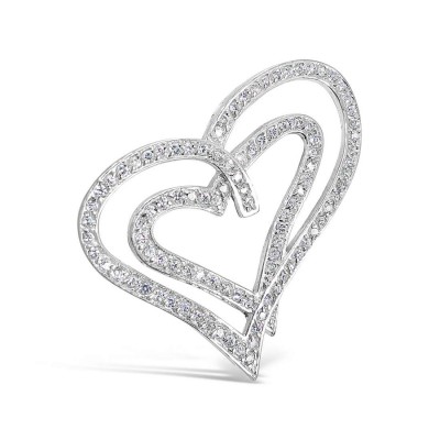Sterling Silver Pendant Double Clear Cubic Zirconia Open Heart