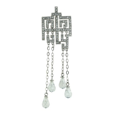 Sterling Silver Pendant Pave Cubic Zirconia Art Deco Wish with 4 Clear Cubic Zirconia Briolett