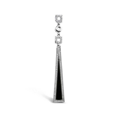 Sterling Silver Pendant Clear Cubic Zirconia Tiny Square+Round Top with Triangle Onyx