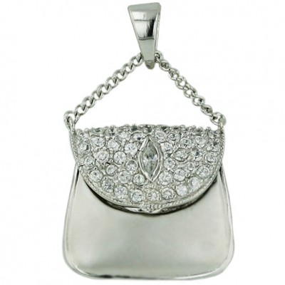 Sterling Silver Pendant Open Matt Lady Purse with Clear Cubic Zirconia