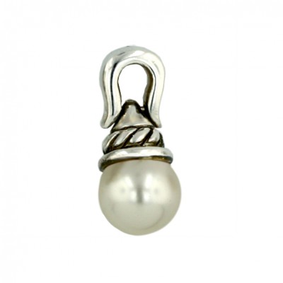 Sterling Silver Pendnat Rope Around Faux Pearl 13 mm