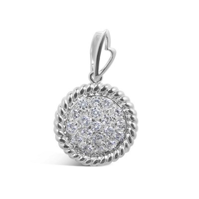 Sterling Silver Pendant20mm Round Clear Cubic Zirconia with Rope Sided