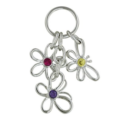 Sterling Silver Pendant Fuchsia Corundum Open Flower+Citrine,Ame Cubic Zirconia Butte