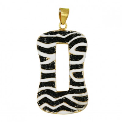Sterling Silver Pendant 35X18mm 2 Tone Gold Open Black Cubic Zirconia with White Ena
