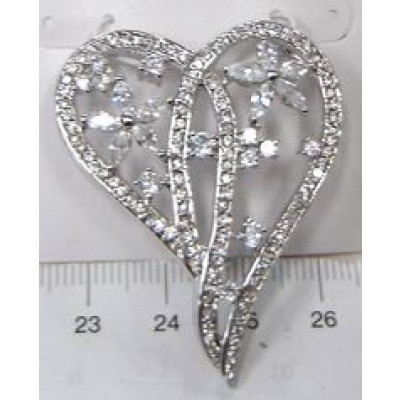 Sterling Silver Pendant Cubic Zirconia Open Heart with Cubic Zirconia Flower