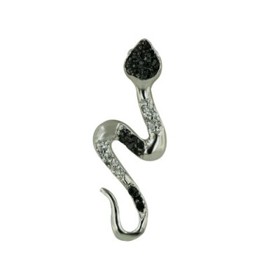 Sterling Silver Pendant Black+Clear Cubic Zirconia Snake