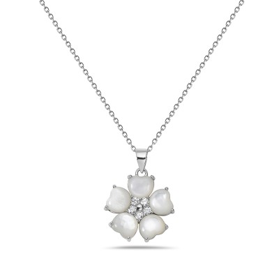 Sterling Silver Pendant Mother of Pearl Heart Petals Flower (2S-2576M)
