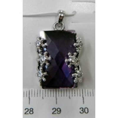 Sterling Silver Pendant 20X13mm Chess Cut Ame Cubic Zirconia Rectangular with Cubic Zirconia Bezel