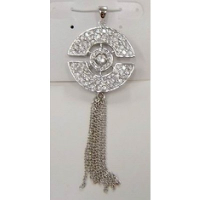 Sterling Silver Pendant Clear Cubic Zirconia Target with Chain Tassle