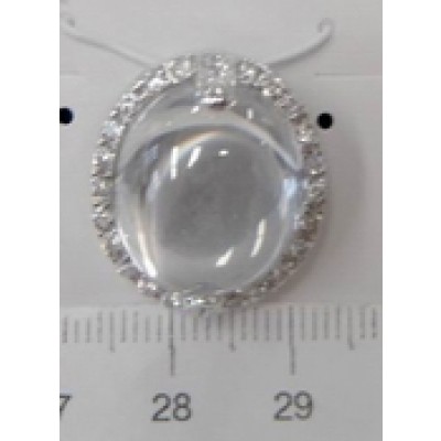Sterling Silver Pendant Oval Clear Cubic Zirconia Cabochon with Cubic Zirconia