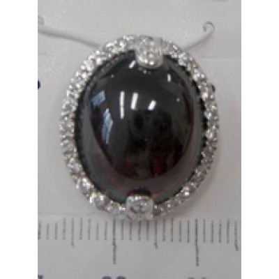 Sterling Silver Pendant Oval Garnet Cubic Zirconia Cabochon with Cubic Zirconia
