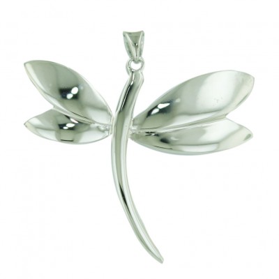 Sterling Silver Pendant Vertical 30mm Plain Dragonfly (Big) -E-coated