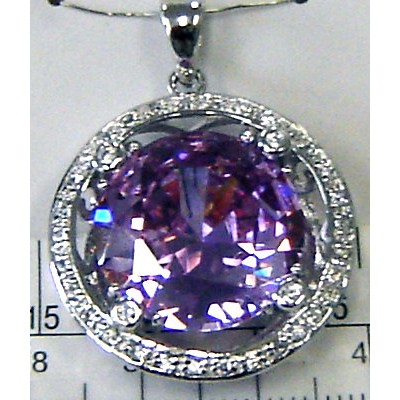 Sterling Silver Pendant 21mm Circle+18mm Round Lv Cubic Zirconia with 4 Bezel Pr
