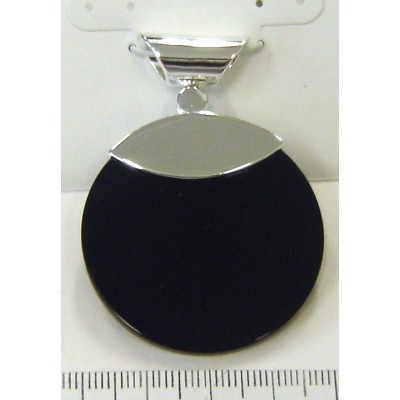 Sterling Silver Pendant 40mm Flat Disc Onxy Aventurine with Big Tube