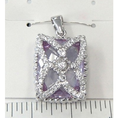 Sterling Silver Pendant Chess Cut Lv Cubic Zirconia with 4 Side+5 Bezel