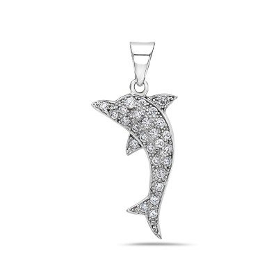 Sterling Silver Pendant Clear Cubic Zirconia Dolphin