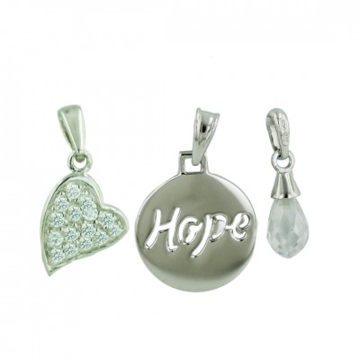 Sterling Silver Pendant 3Pcs Sets Clear Cubic Zirconia Broilette,15mm Round with with