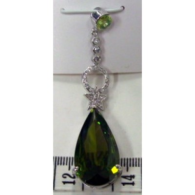Sterling Silver Pendant Lg+Cubic Zirconia Bezel,Cubic Zirconia Circle+Star with Olivine Cubic Zirconia D