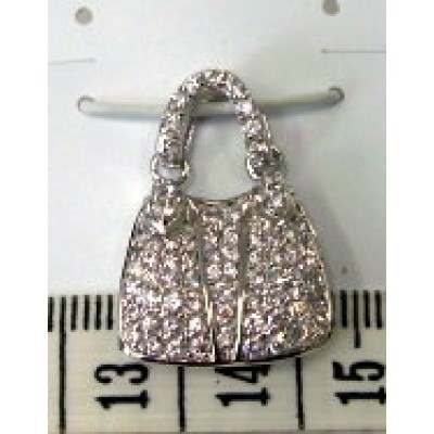Sterling Silver Pendant Clear Cubic Zirconia Lady Purse