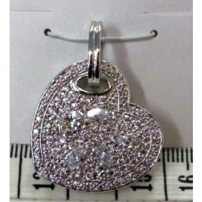 Sterling Silver Pendant Pave Cubic Zirconia Heart with Openable Bail