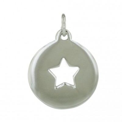 Sterling Silver Pendant 15mm Plain Round Pierced Open Star--Rhodium Plating/Nickle Free