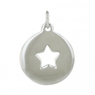 Sterling Silver Pendant 15mm Plain Round Pierced Open Star--E-coated/Nickle Free