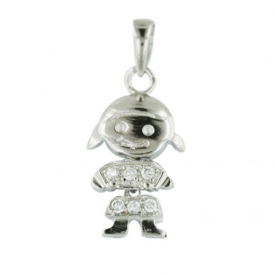 Sterling Silver Pendant Clear Cubic Zirconia Moving Girl--E-Coated