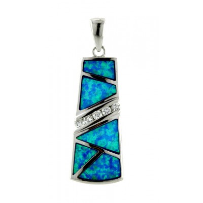 Sterling Silver Pendant Triangle Blue Opal Rectangular