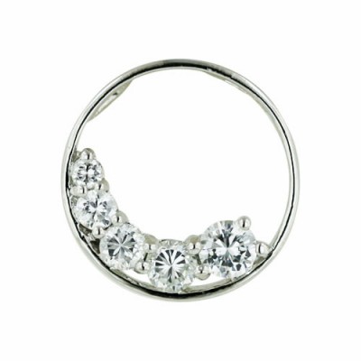 Sterling Silver Pendant 21mm Circle with 5Pcs Ascending Clear Cubic Zirconia (Journ