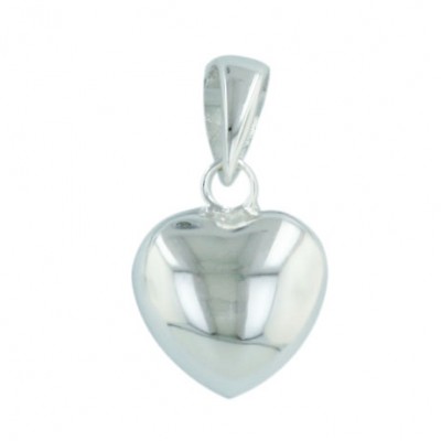 Sterling Silver Pendant Plain Puff Heart with Open Filigree Back--E