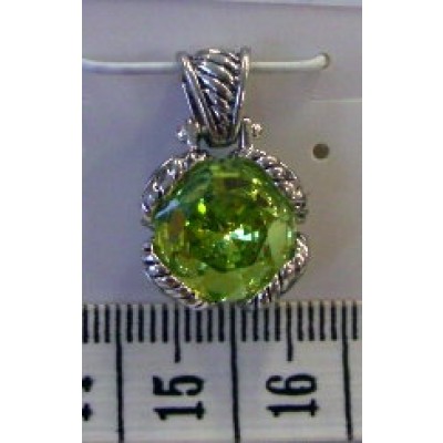 Sterling Silver Pendant 10mm Light Per.Cubic Zirconia with Oxidized Rope+Cubic Zirconia